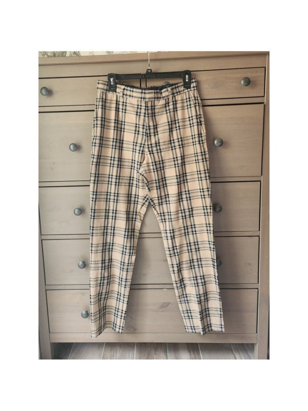 H&M MEN'S SLIM FIT ANKLE BEIGE CHECKED PANTS SIZE 31